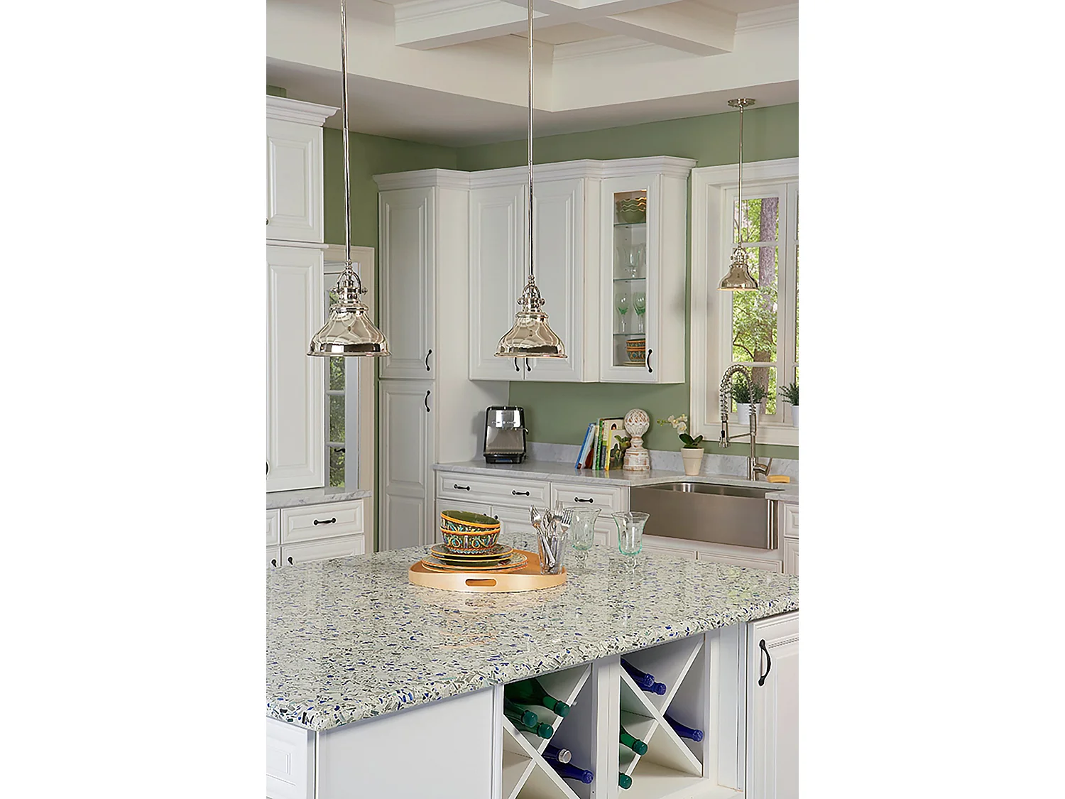 Elstead Emery - Pendente Mini Lampadario 1 Luce Cupola Argento, E27