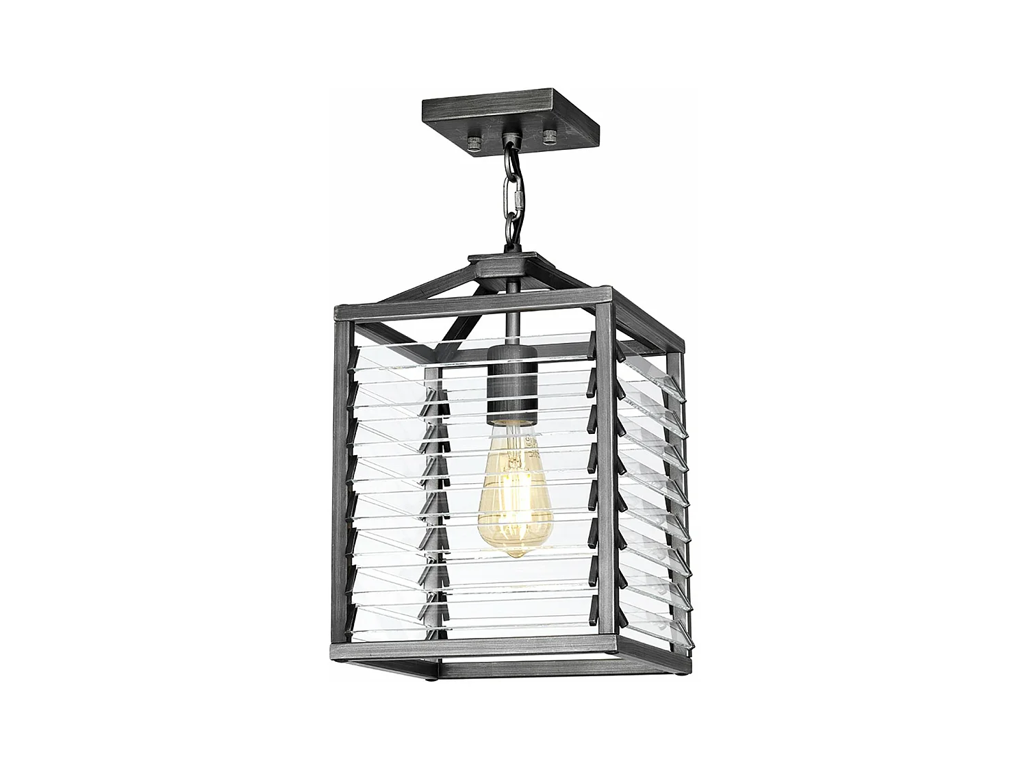 Sospensione Industrial Nordica Louvre Acciaio Canna Di Fucile Vetro 1 Luce E27