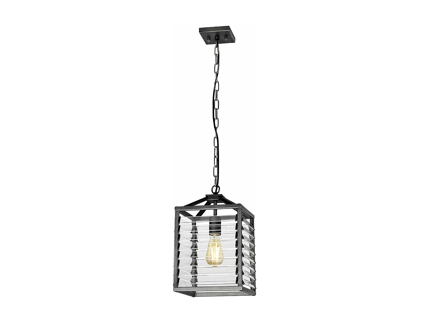 Sospensione Industrial Nordica Louvre Acciaio Canna Di Fucile Vetro 1 Luce E27