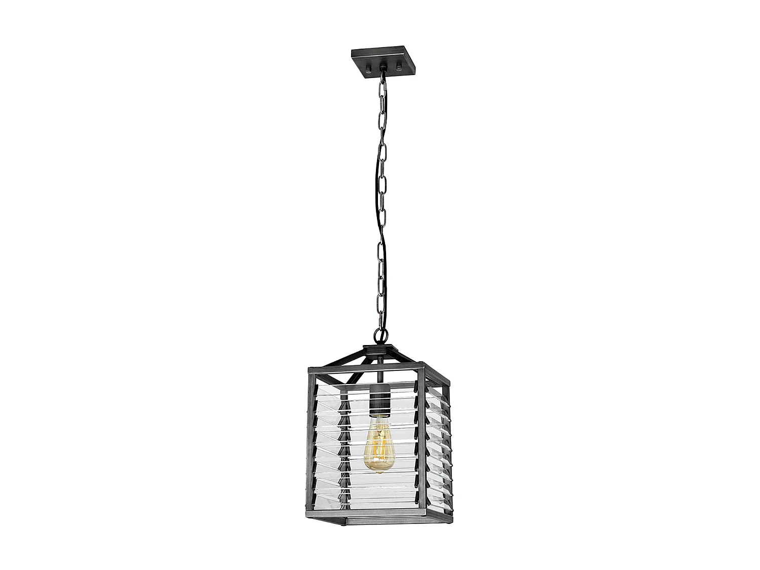 Sospensione Industrial Nordica Louvre Acciaio Canna Di Fucile Vetro 1 Luce E27