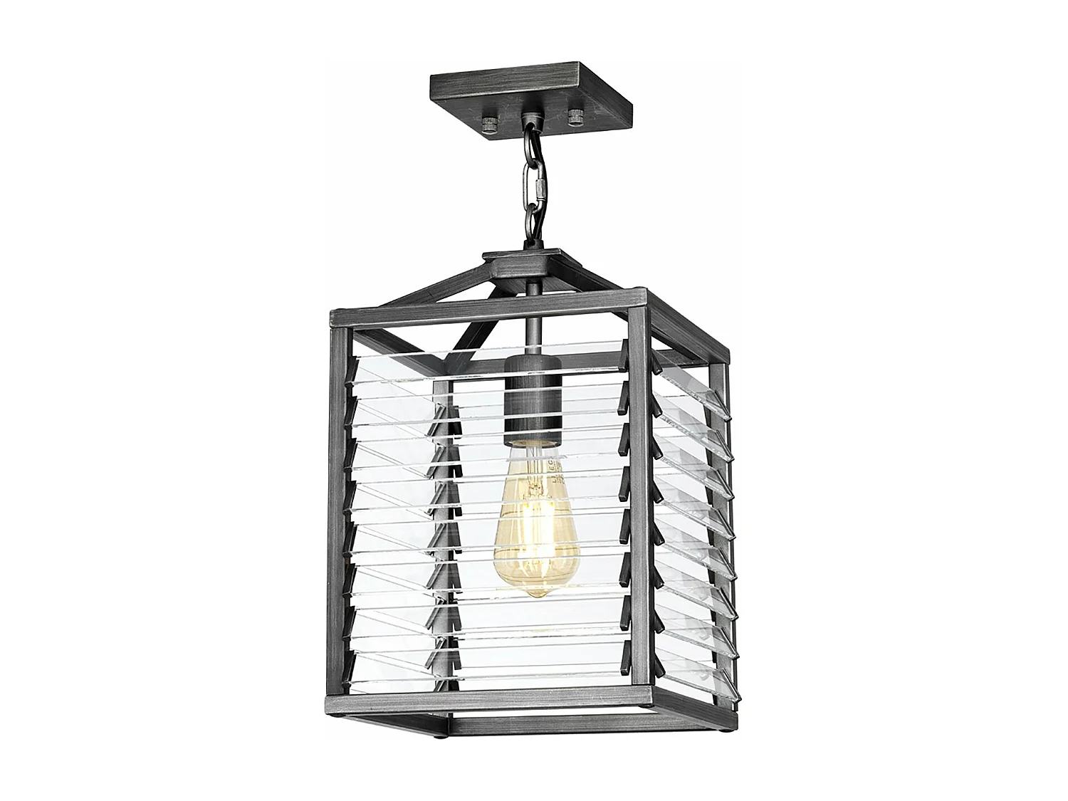 Sospensione Industrial Nordica Louvre Acciaio Canna Di Fucile Vetro 1 Luce E27