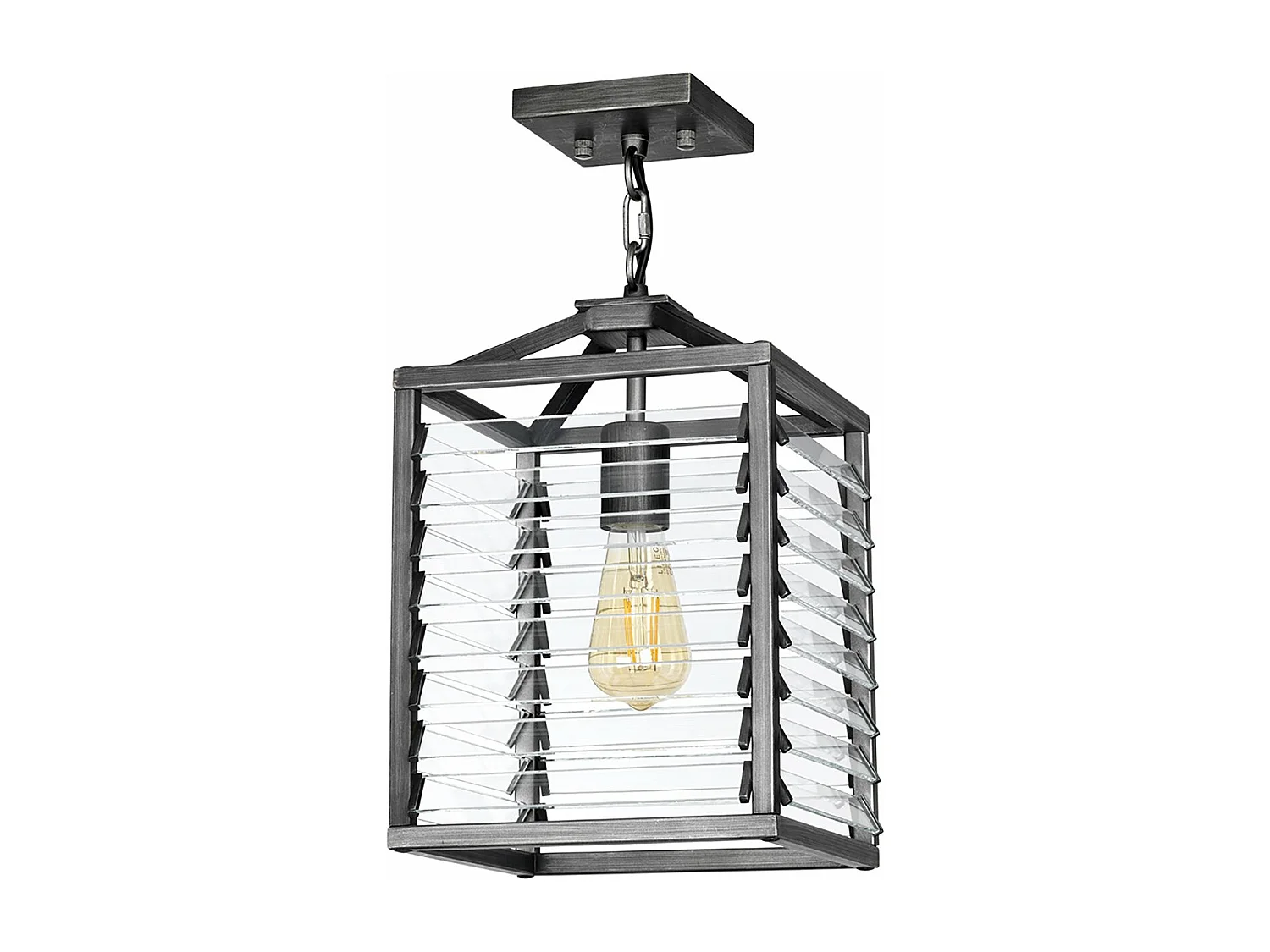 Sospensione Industrial Nordica Louvre Acciaio Canna Di Fucile Vetro 1 Luce E27