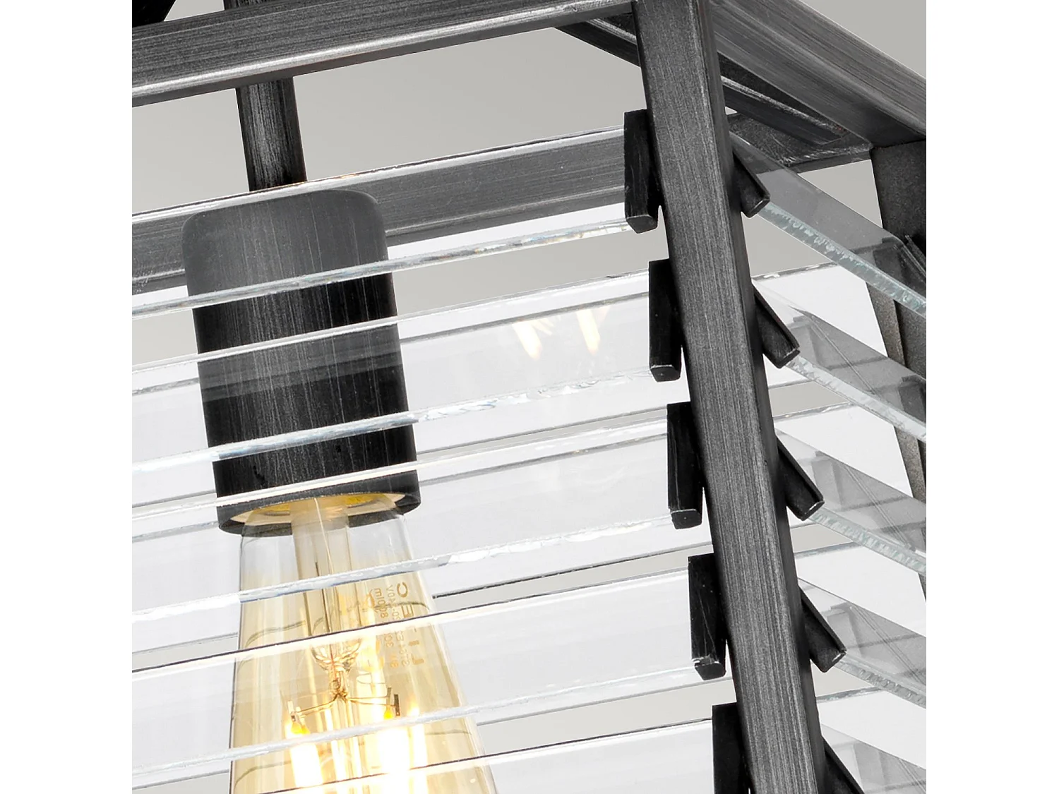 Sospensione Industrial Nordica Louvre Acciaio Canna Di Fucile Vetro 1 Luce E27