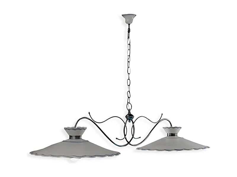 Lampadario Classico Ravenna Metallo E Ceramica Nero Sfumato Argento 2 Luci E27