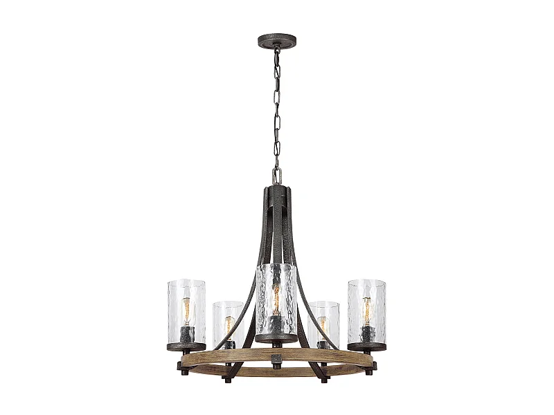 Lampadario Industrial Angelo Acciaio Anticato Metallo Vetro Grigio 5 Luci E27