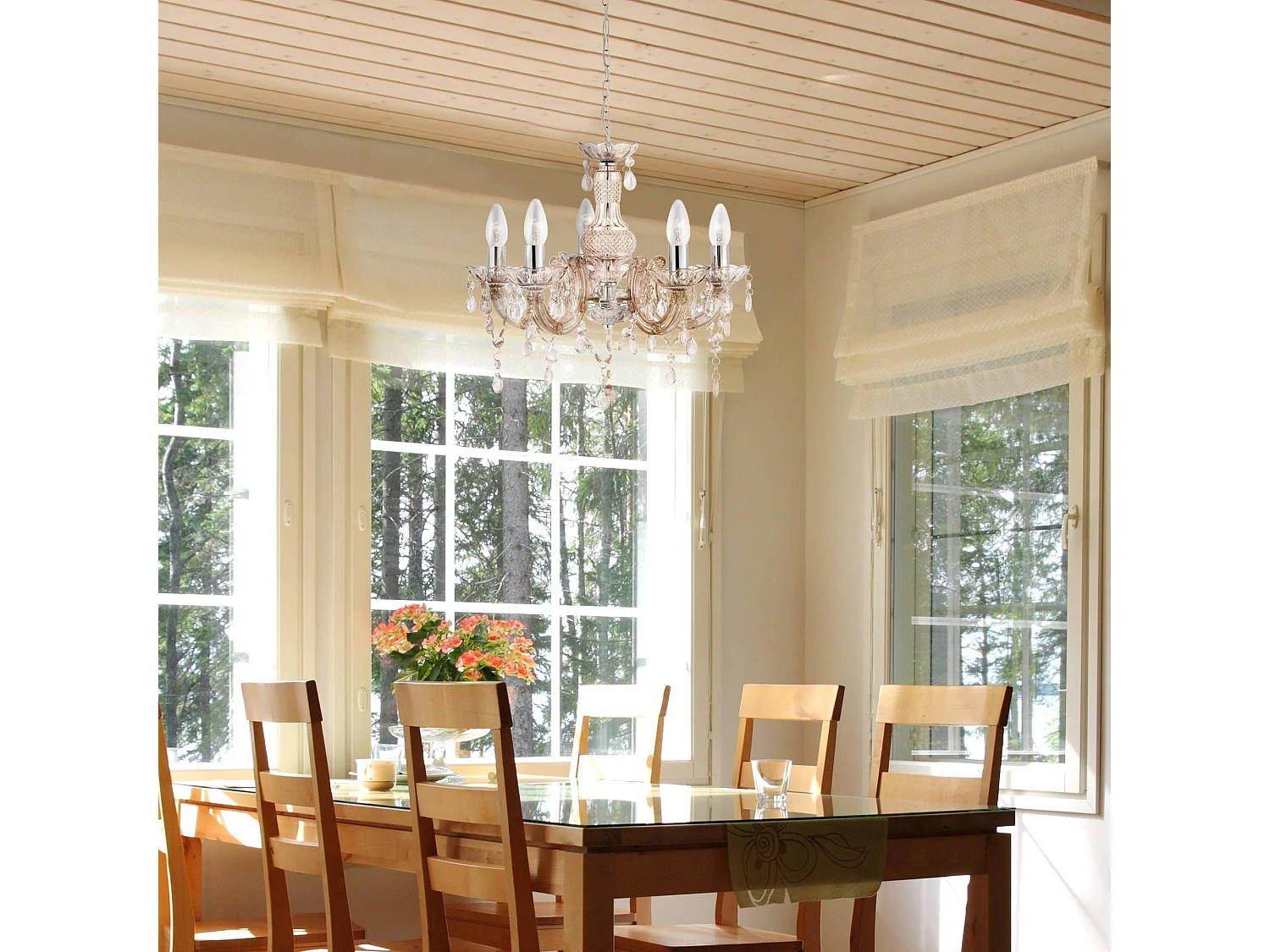 Searchlicht Marie Therese - 5 Leichtes Kronleuchter-Nerz-Finish mit Acrylkristallen, E14