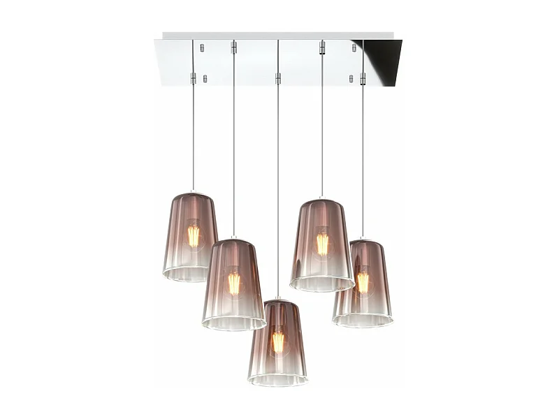 Sospensione Contemporanea Rett. Shaded Metallo Cromo Vetro Rame 5 Luci E27