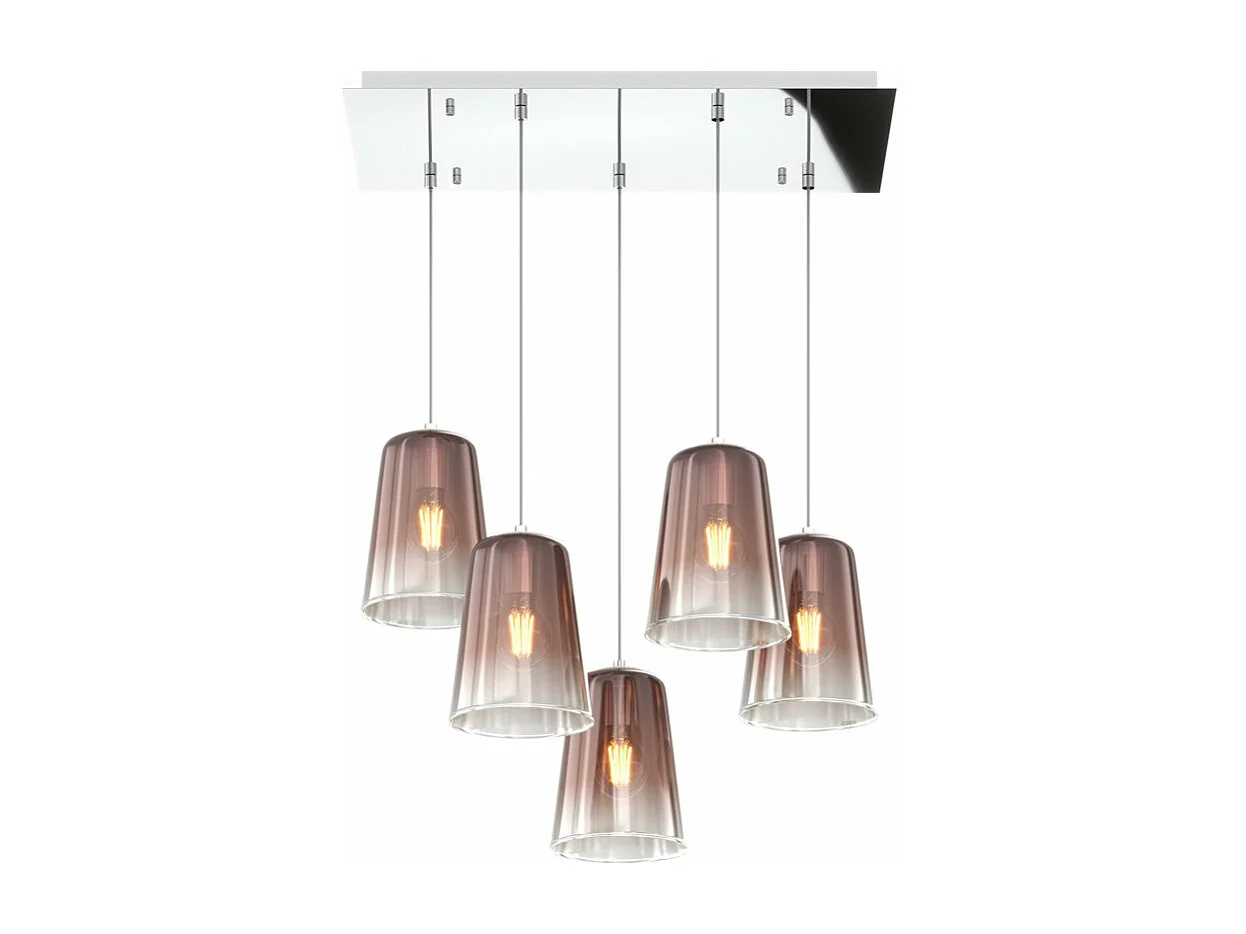 Sospensione Cromo Rettangolare 5 Luci Rame