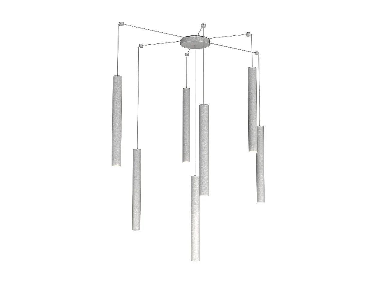 Round Tube Sospensione 7 Luci Grigio Cavo Cm.250 Con Base