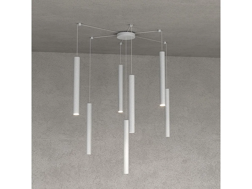 Round Tube Sospensione 7 Luci Grigio Cavo Cm.250 Con Base