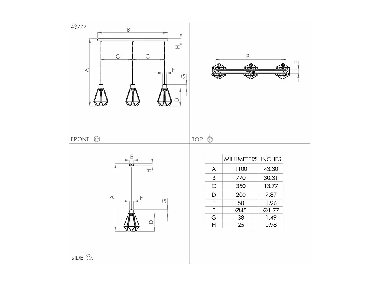 Lampadario Contemporaneo Adwickle 3 Luci Metallo Nero E Tessuto