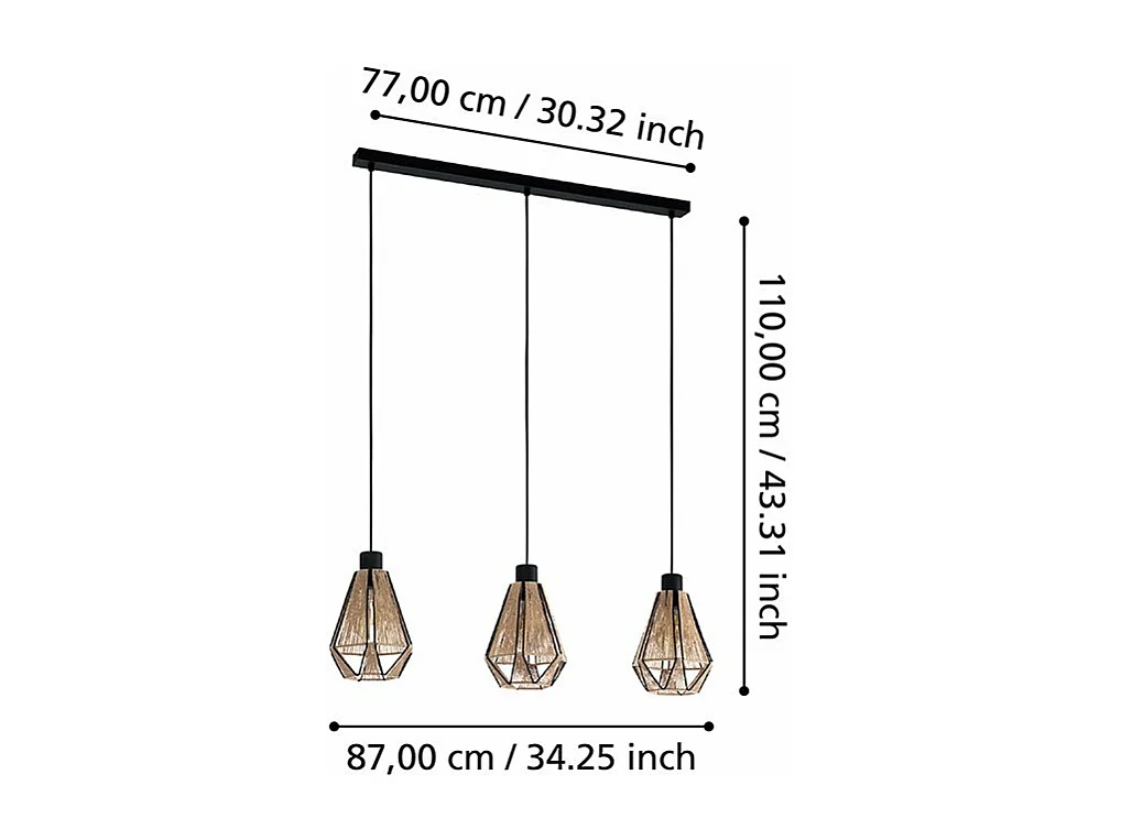 Lampadario Contemporaneo Adwickle 3 Luci Metallo Nero E Tessuto