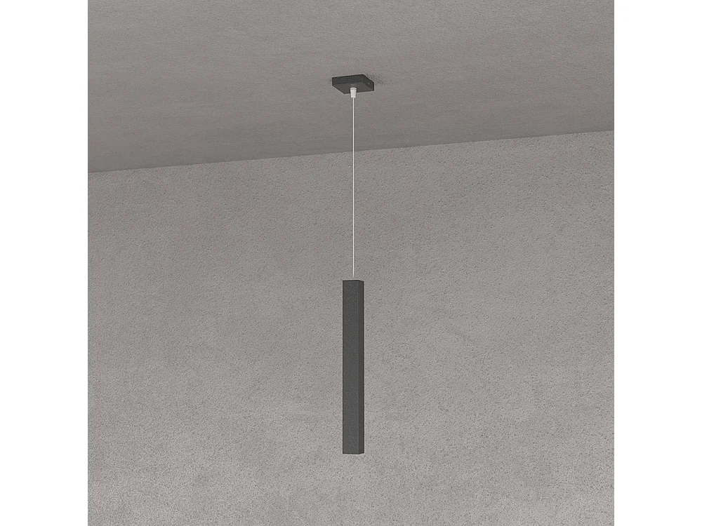 Square Tube Sospensione 1 Luce Nero Cavo Cm.250 Con Base