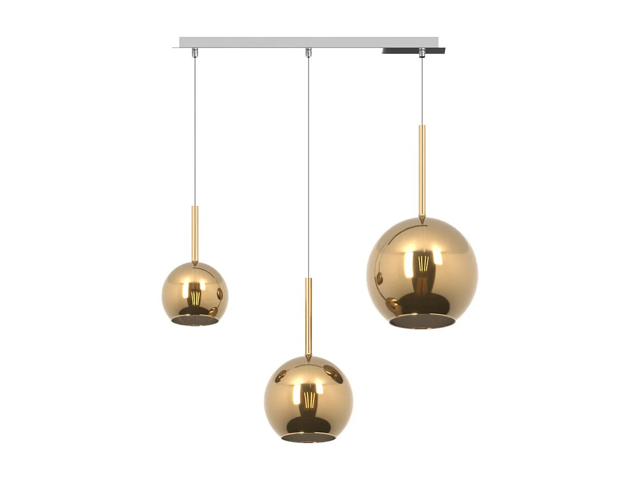 Sosp. Cromo Rettangolare 3 Luci Vetri (1 X Grande+ 1 X Medio+ 1 X Piccolo)Tutti Oro