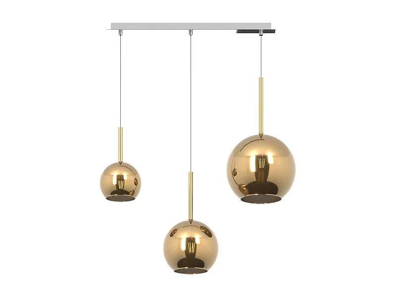 Sosp. Cromo Rettangolare 3 Luci Vetri (1 X Grande+ 1 X Medio+ 1 X Piccolo)Tutti Oro