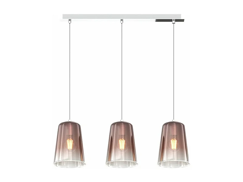 Sospensione Contemporanea Rett. Shaded Metallo Cromo Vetro Rame 3 Luci E27