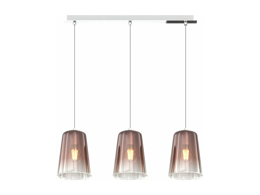 Sospensione Contemporanea Rett. Shaded Metallo Cromo Vetro Rame 3 Luci E27