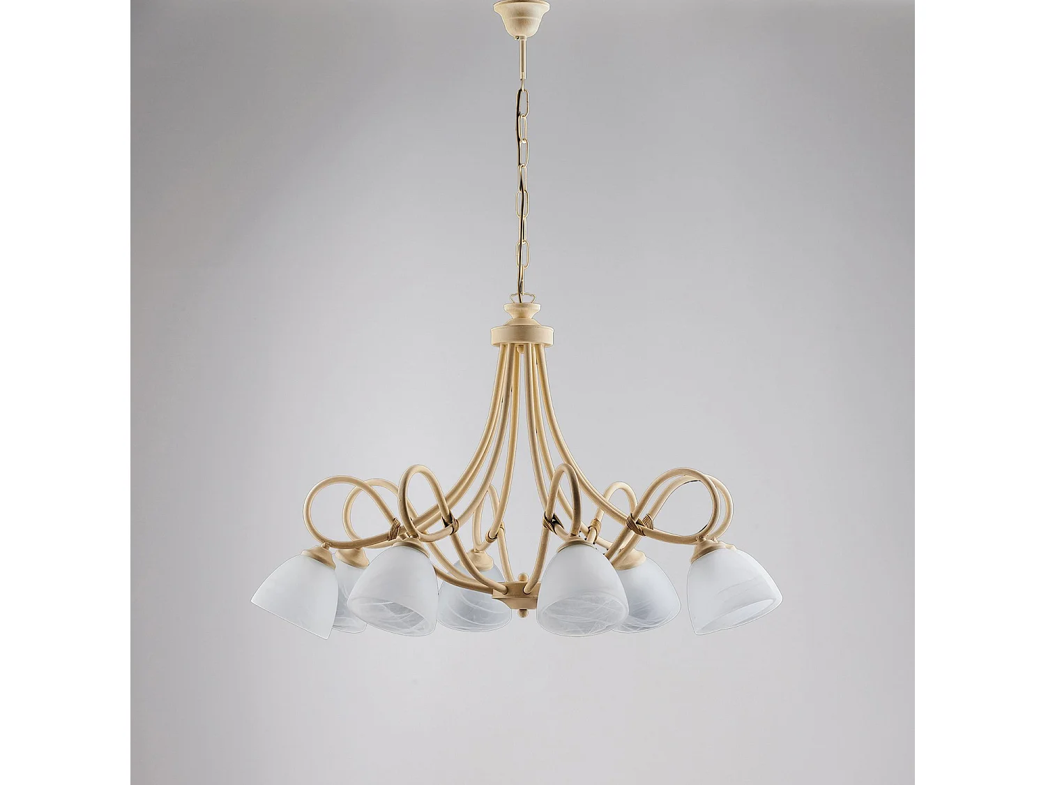 Lampadario 8 Luci Dallas BeLight  Avorio Decapè Vetro Bianco