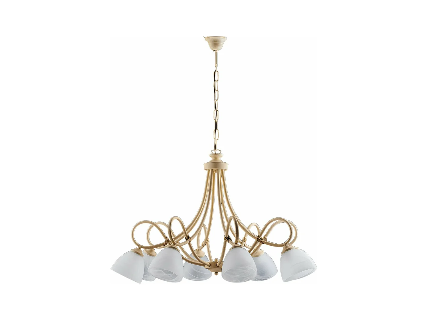 Lustre Dallas ivoire, effet décapé/or antique, verre albâtre d.13, 8 lumières déco élégante et lumineuse