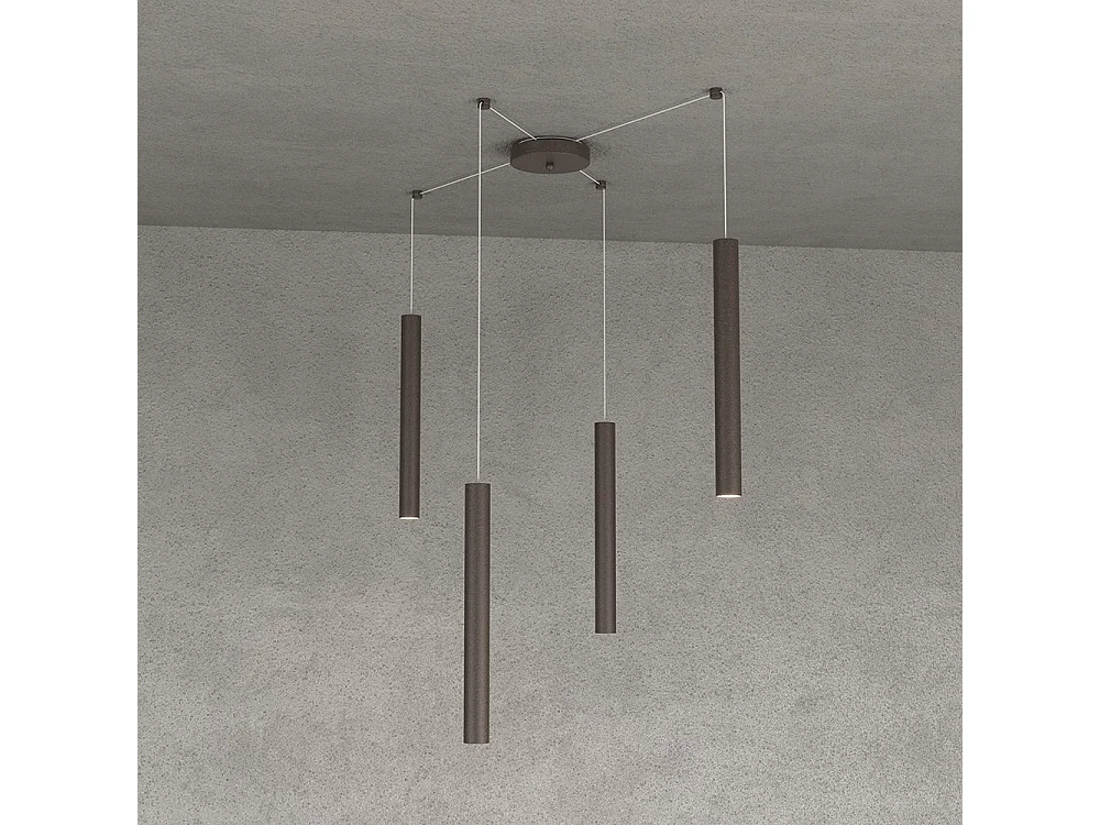 Round Tube Sospensione 4 Luci Marrone Cavo Cm.250 Con Base