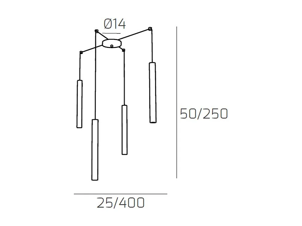 Round Tube Sospensione 4 Luci Marrone Cavo Cm.250 Con Base