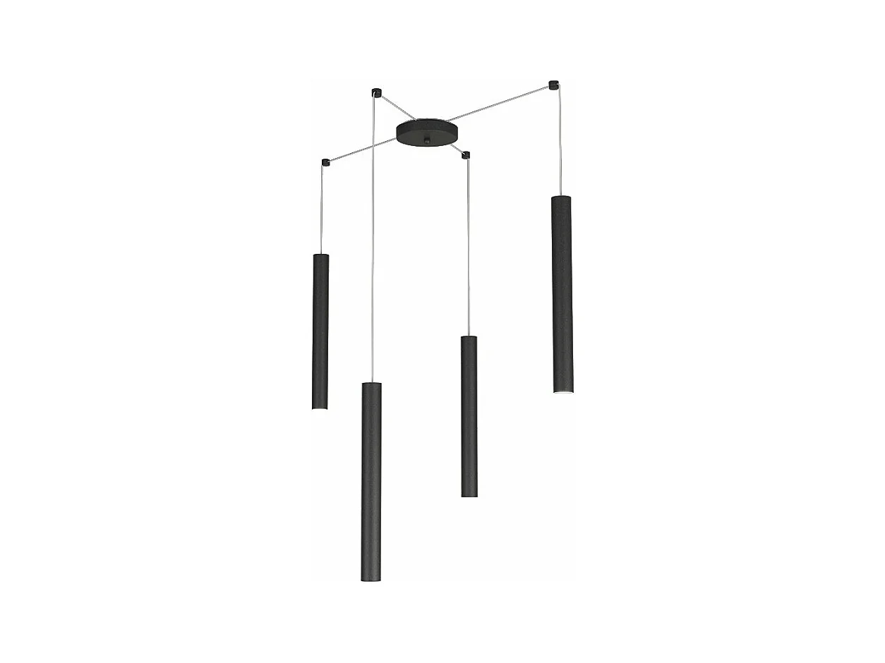 Sospensione Moderna Round Tube Metallo Nero 4 Luci Gu10