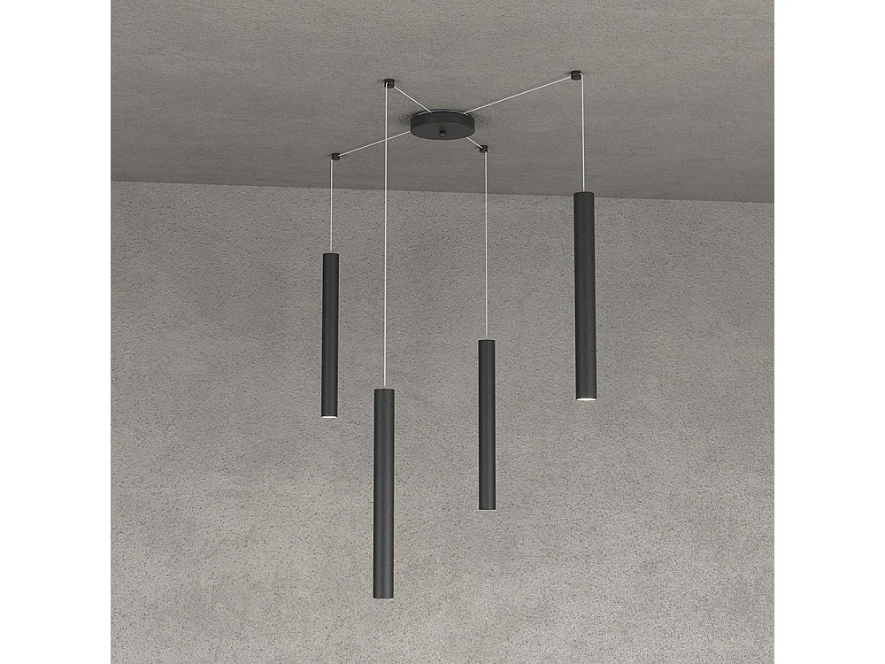 Round Tube Sospensione 4 Luci Nero Cavo Cm.250 Con Base