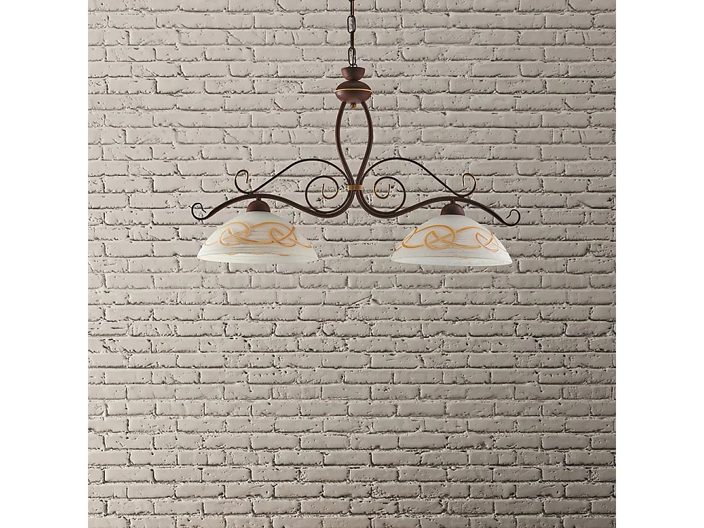 Bilanciere Rustico 2Luci Ferro Battuto Nero e Ruggine Vetro Ambra Serie Faraone