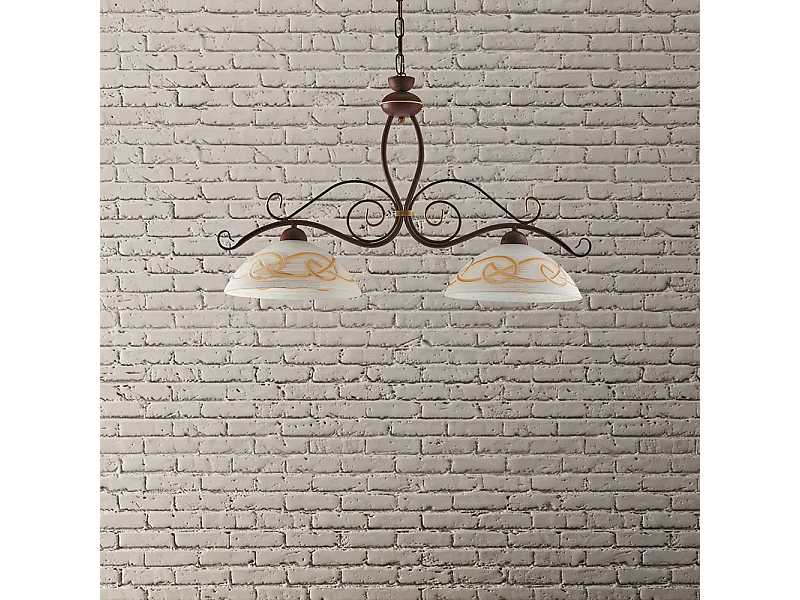 Bilanciere Rustico 2Luci Ferro Battuto Nero e Ruggine Vetro Ambra Serie Faraone