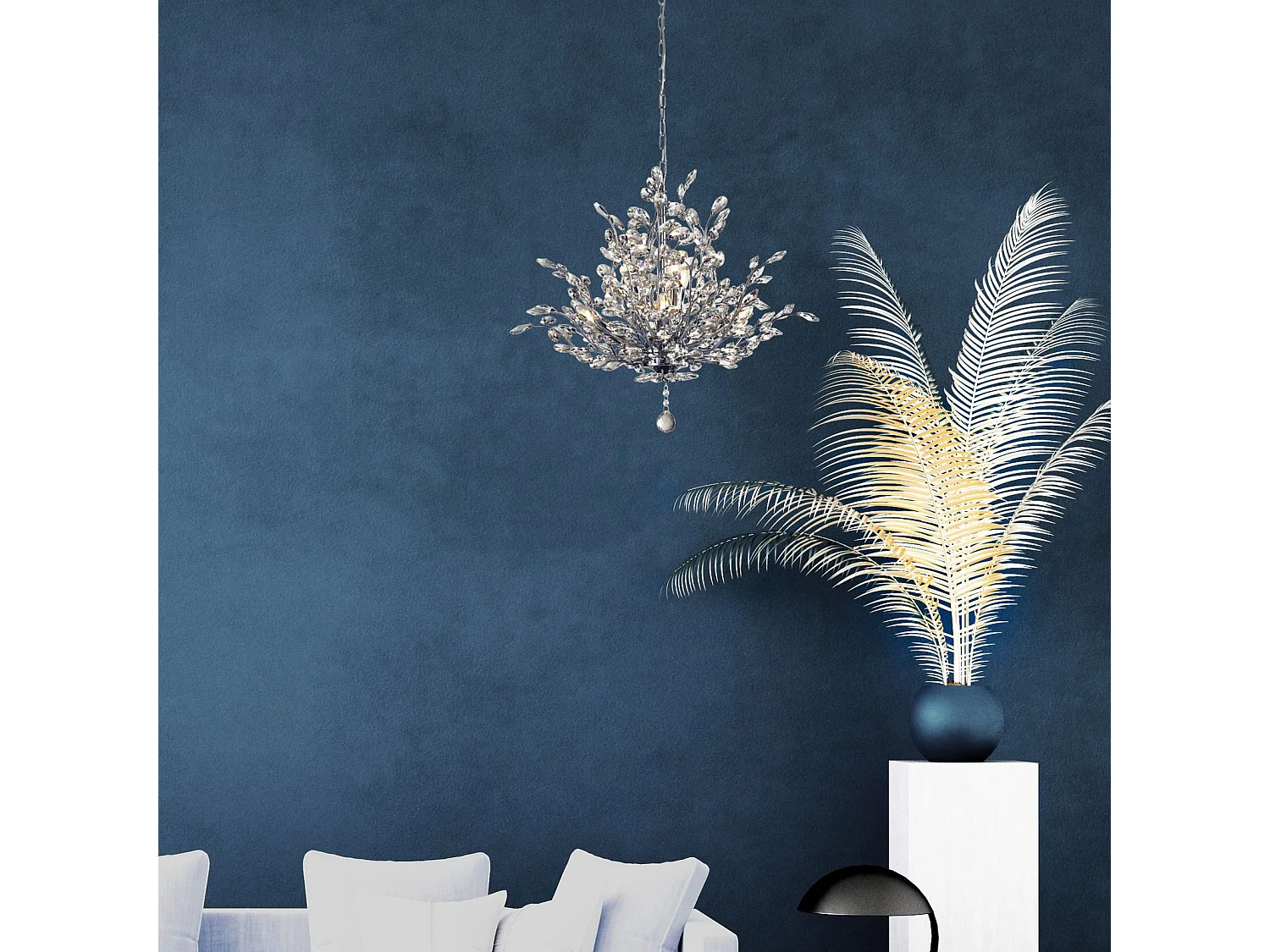 Lampadario Contemporaneo Mazzo Acciaio Cromo Vetro Trasparente 7 Luci E14