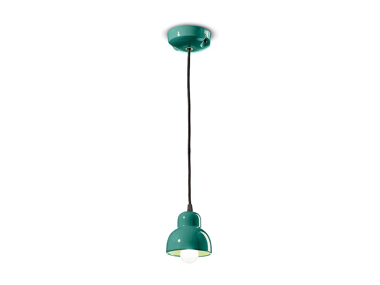 Lampadario Vintage Decò Berimbau Ceramica Turchese 1 Luce E14