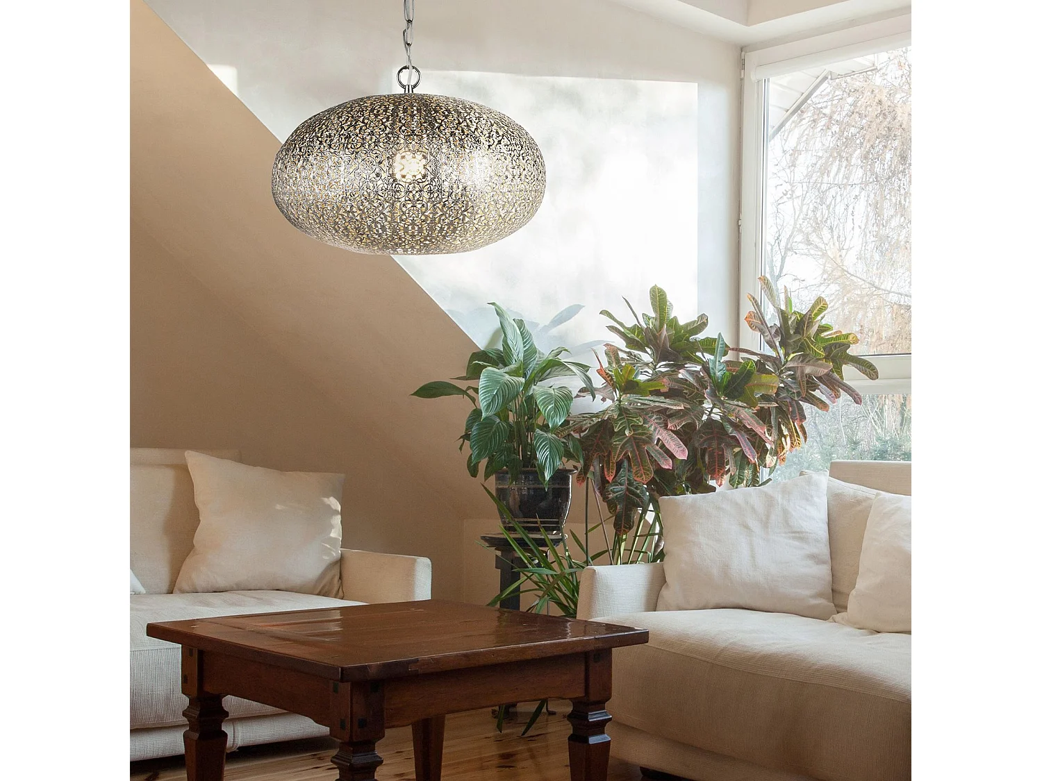 Searchlicht Fretwork 1 Pendelleuchte, glänzendes Nickel