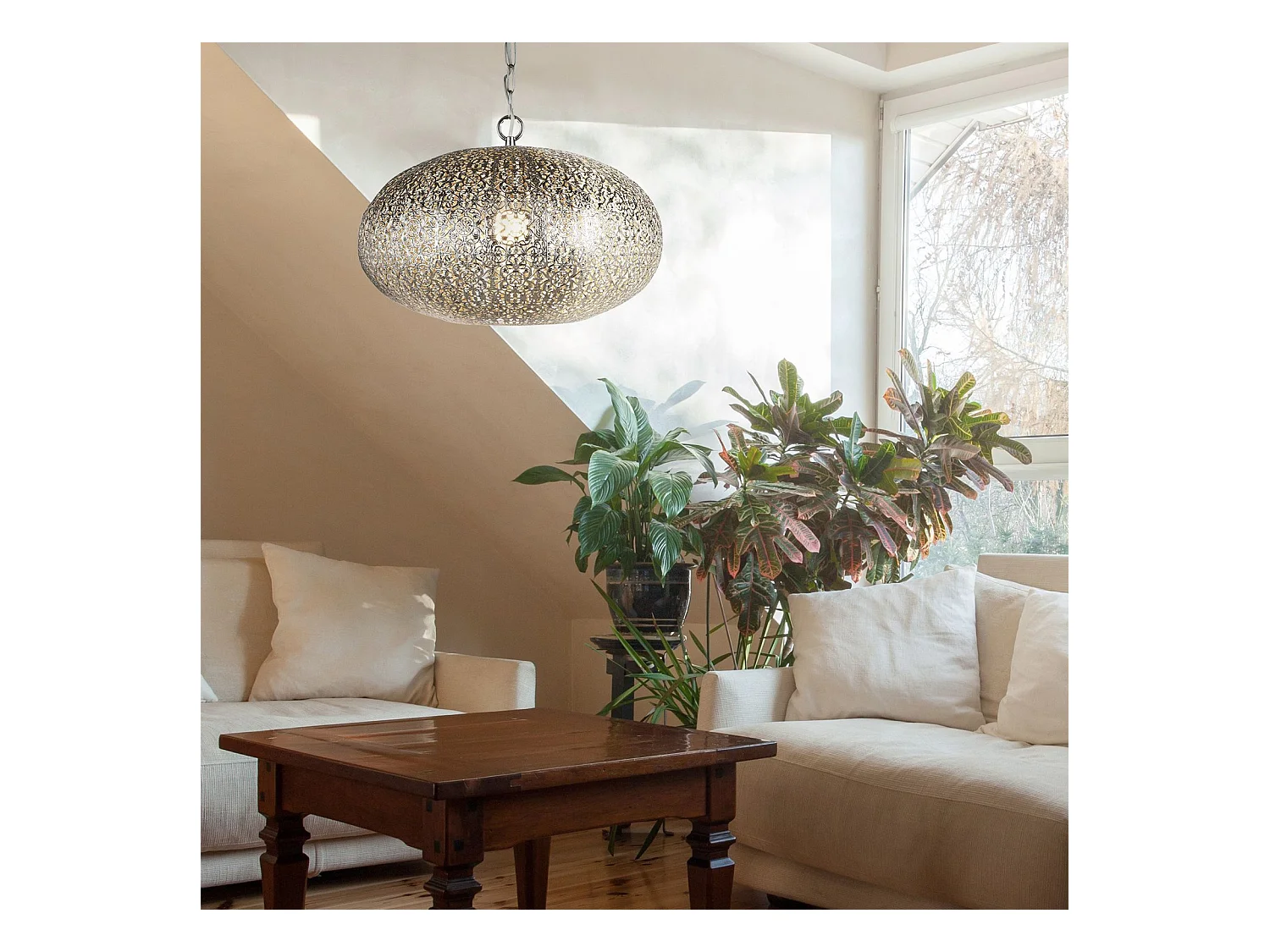 Searchlight Fretwork1 ljus hänge, glänsande nickel