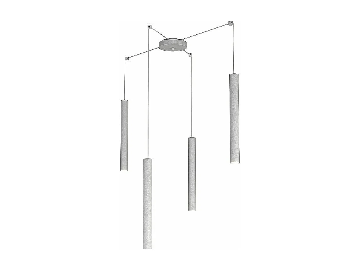 Sospensione Moderna Round Tube Metallo Grigio 4 Luci Gu10