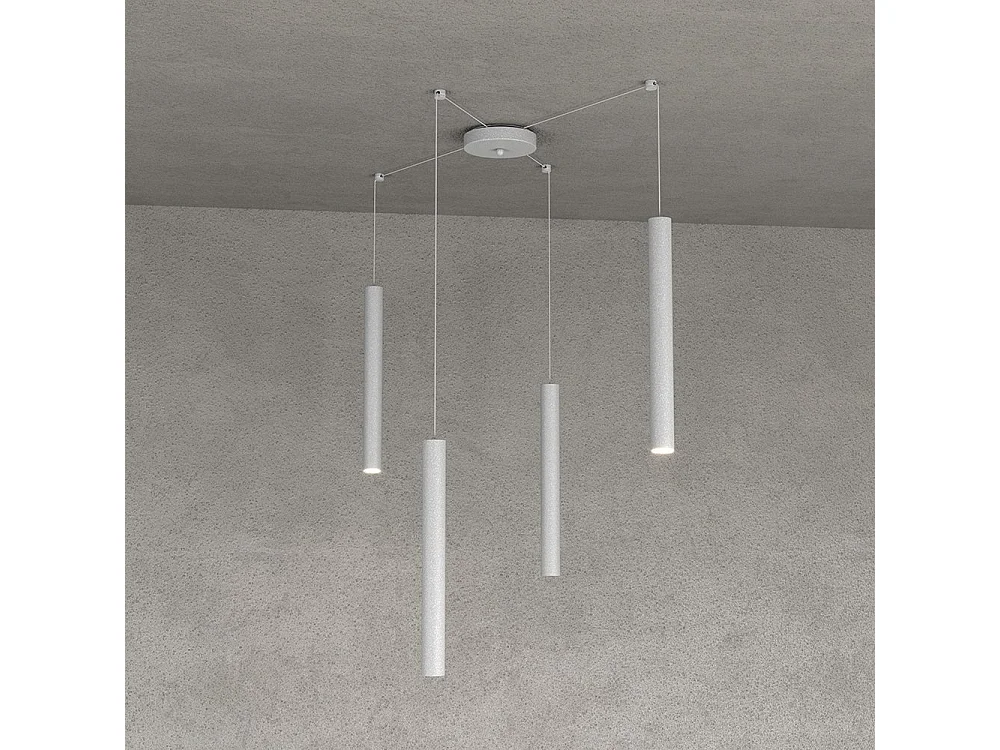 Sospensione Moderna Round Tube Metallo Grigio 4 Luci Gu10