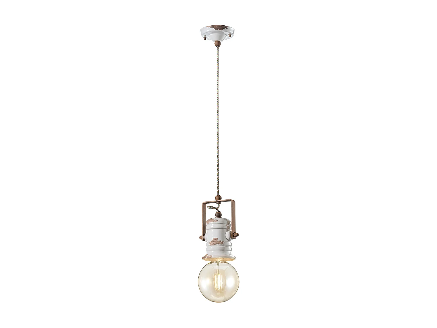 Lampadario Industrial Urban Ferro Ceramica Vintage Bianco 1 Luce E27 19Cm