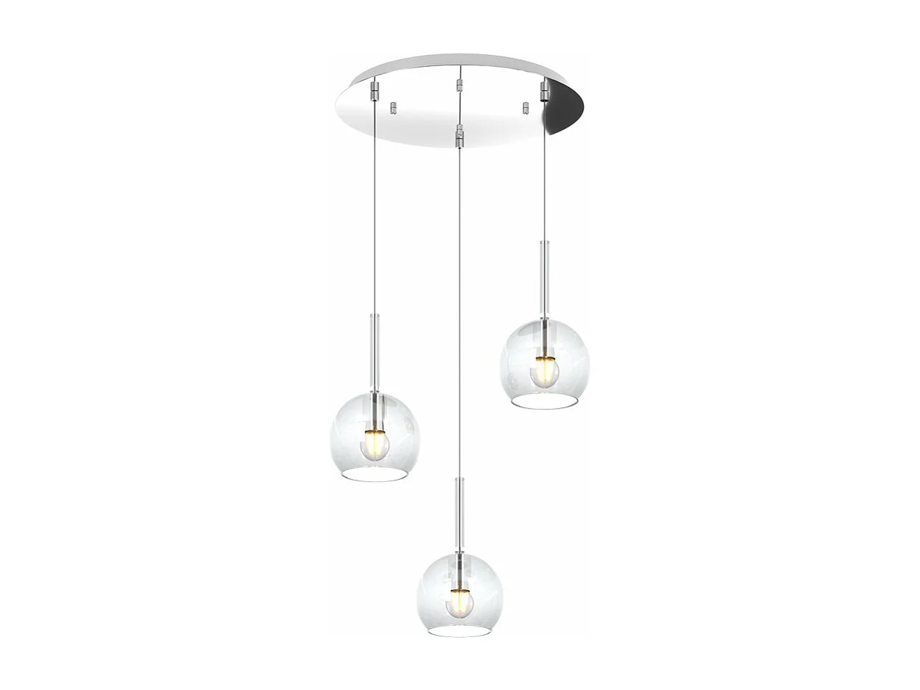 Sosp. Cromo Tonda 3 Luci Vetri Tutti Piccolo Trasparente