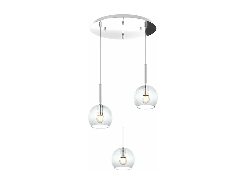 Sosp. Cromo Tonda 3 Luci Vetri Tutti Piccolo Trasparente