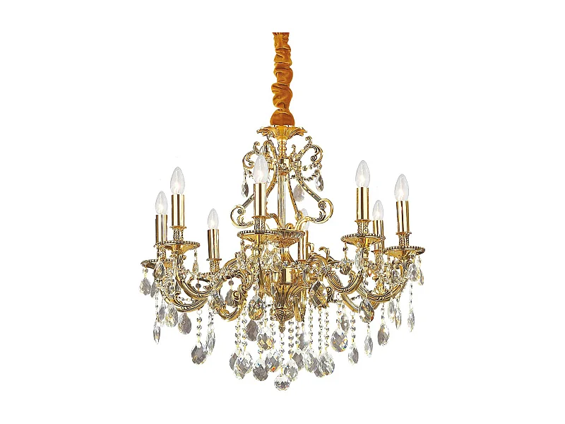 Ideal Lux Gioconda - Lámpara de araña de cristal de 8 luces, acabado en oro antiguo, E14