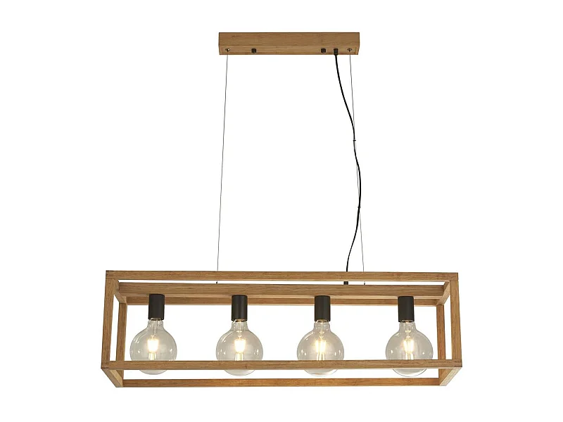 Searchlicht Square 4-Licht-Anhänger aus geflochtenem Bambusholz