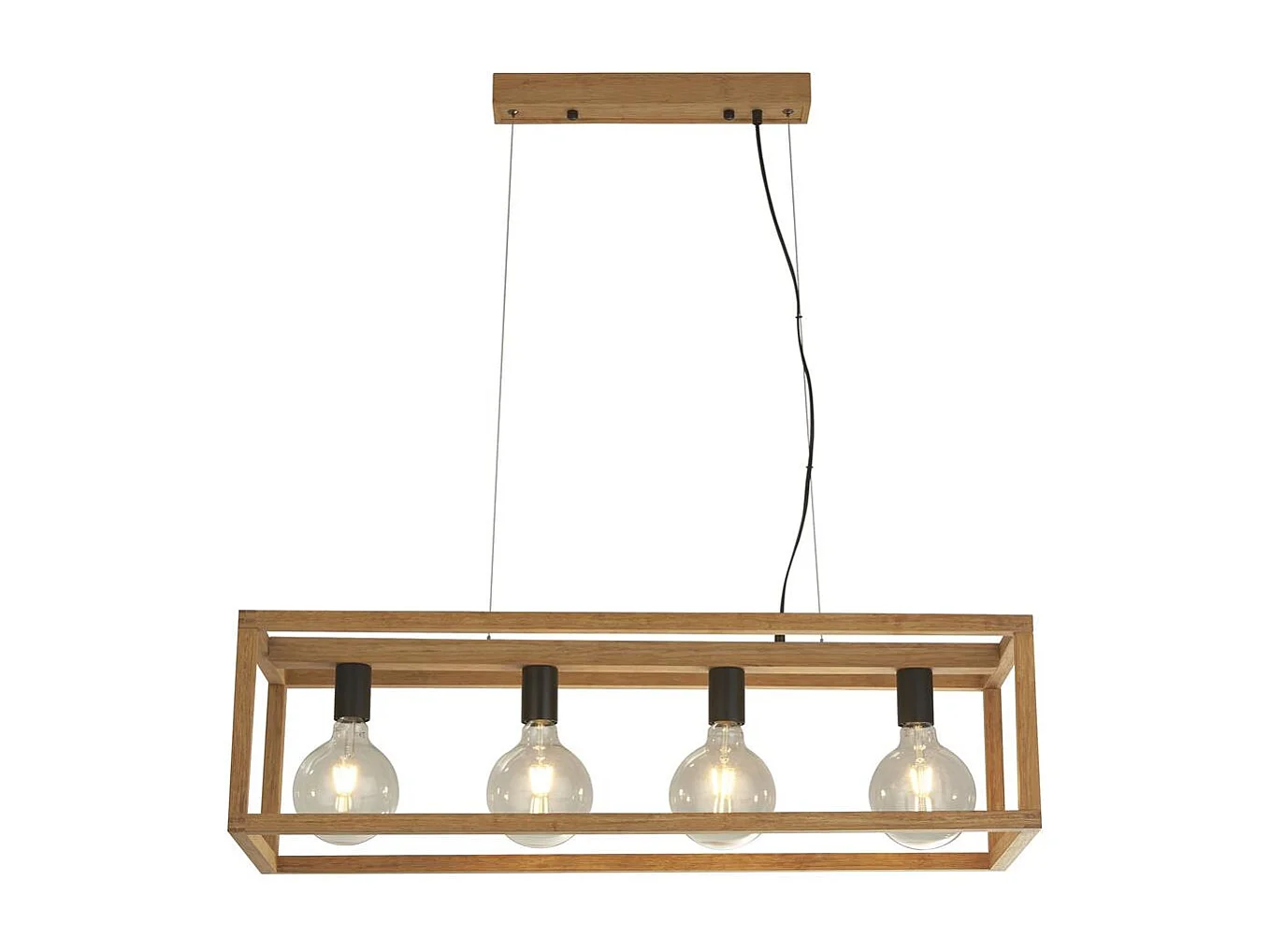 Searchlicht Square 4-Licht-Anhänger aus geflochtenem Bambusholz