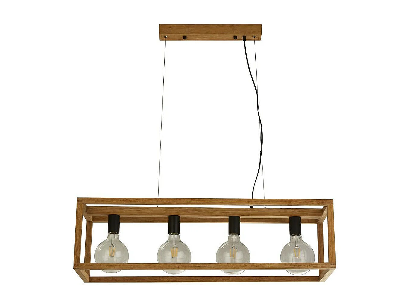 Searchlicht Square 4-Licht-Anhänger aus geflochtenem Bambusholz