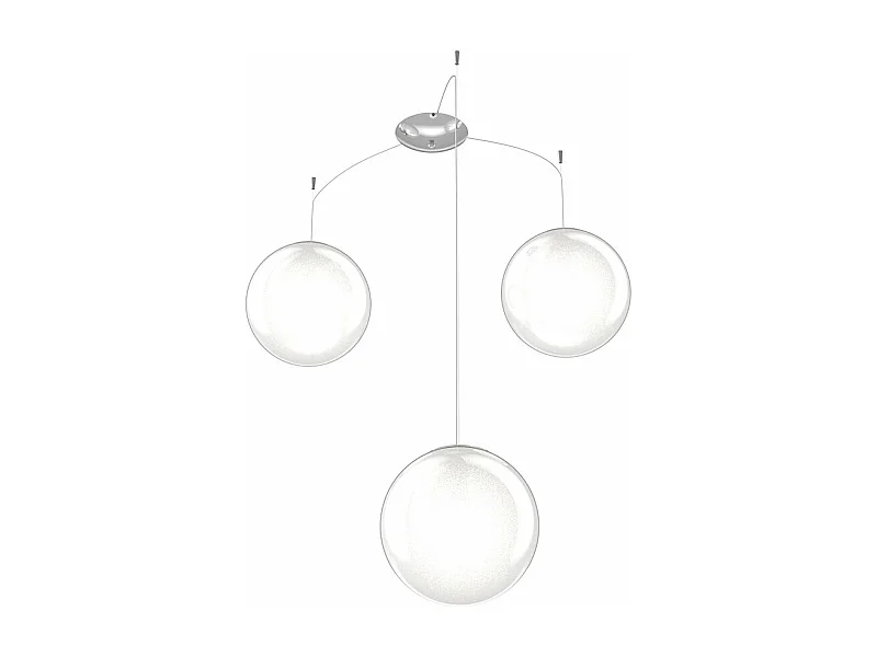 Sospensione Contemp Glitter Metallo Cromo Vetro Soffiato Trasp 3 Luci E27 25Cm