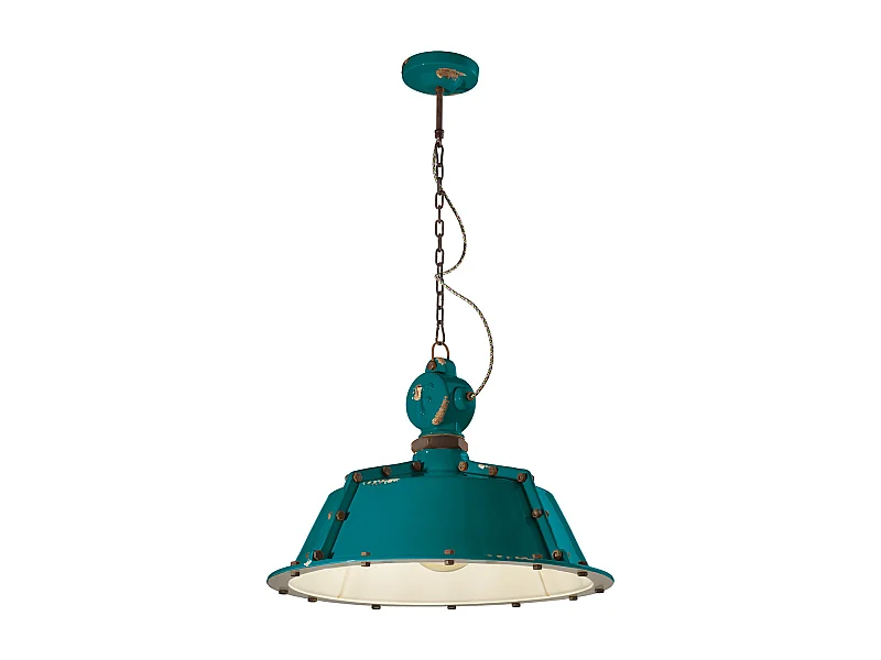 Lampadario Industrial Ferro E Ceramica Vintage Verde 1 Luce E27 52Cm
