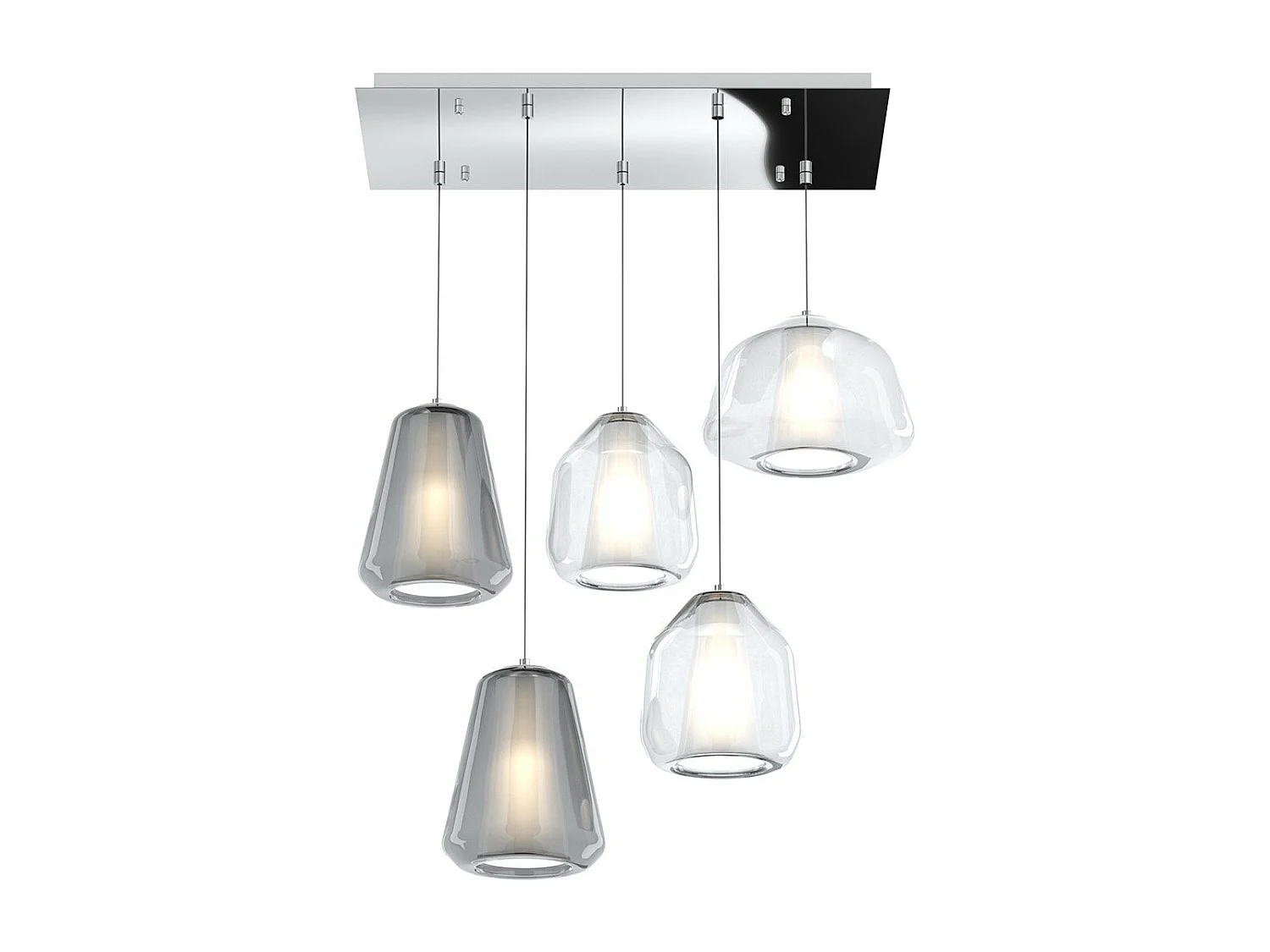 Sospensione Cromo 5 Luci Rettangolare Vetri (Alpha Tr) (Beta 2X Tr) (Gamma 2X Fu)