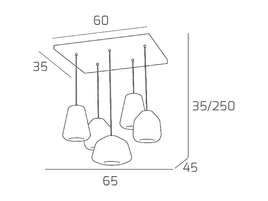 Sospensione Cromo 5 Luci Rettangolare Vetri (Alpha Tr) (Beta 2X Tr) (Gamma 2X Fu)