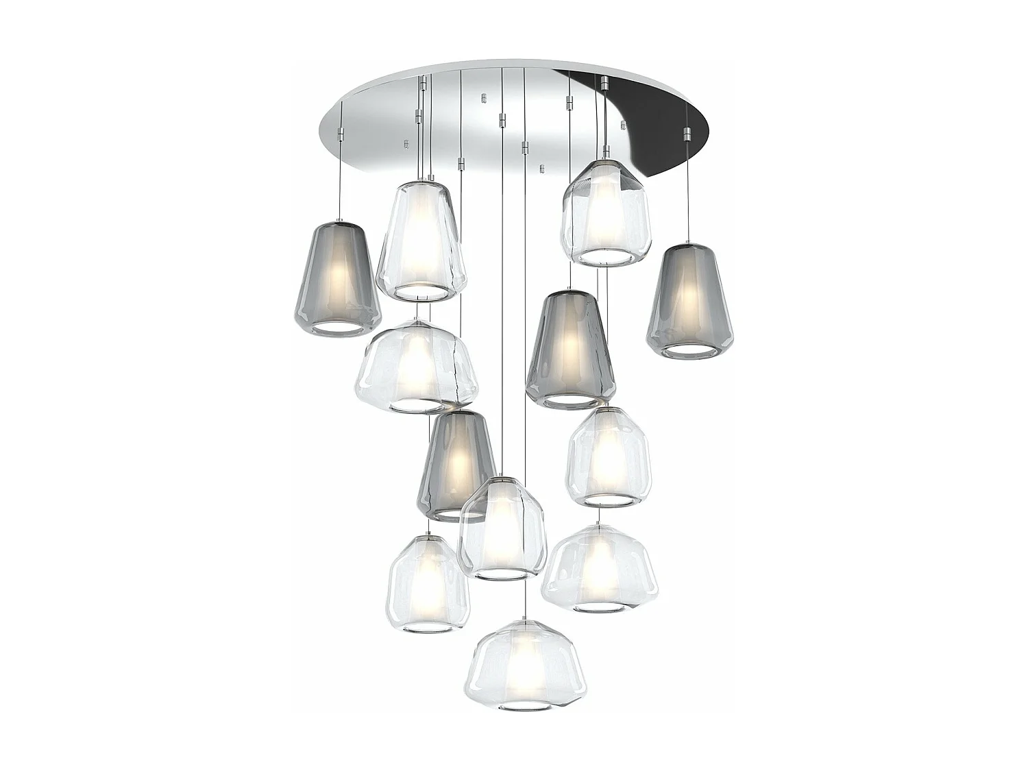 Sospensione Cromo 12 Luci Tonda Vetri (Alpha 3X Tr) (Beta 4X Tr) (Gamma 4X Fu + 1X Tr)