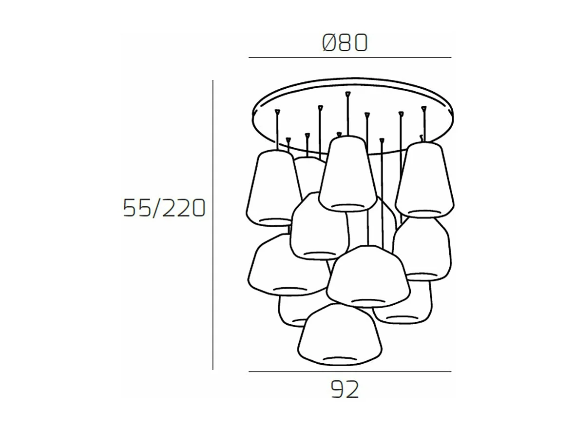 Sospensione Cromo 12 Luci Tonda Vetri (Alpha 3X Tr) (Beta 4X Tr) (Gamma 4X Fu + 1X Tr)