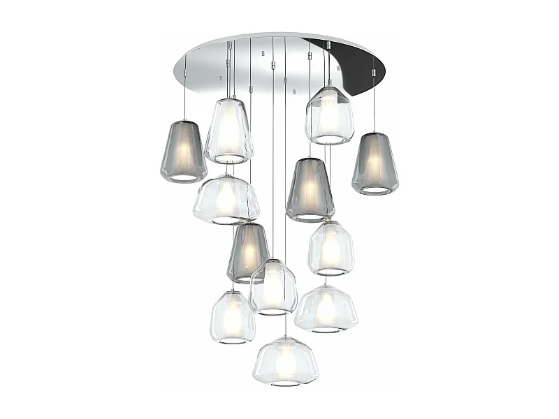 Sospensione Cromo 12 Luci Tonda Vetri (Alpha 3X Tr) (Beta 4X Tr) (Gamma 4X Fu + 1X Tr)