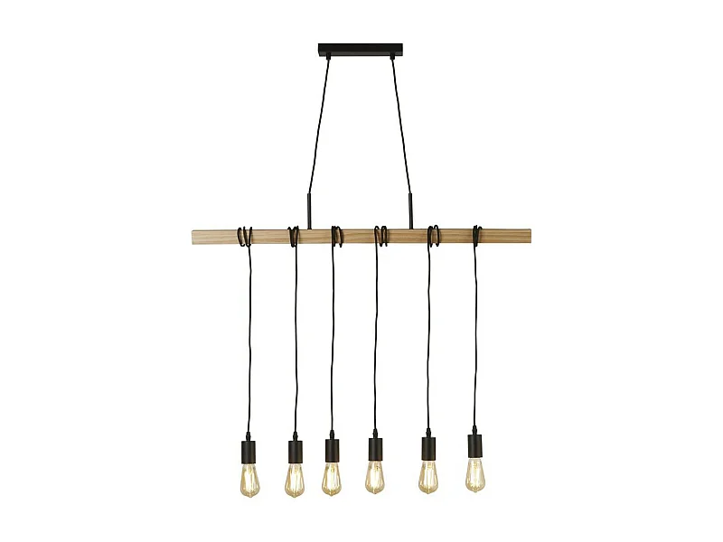 Searchlight Woody Sospensione 6 Luci, Legno Nero E Frassino